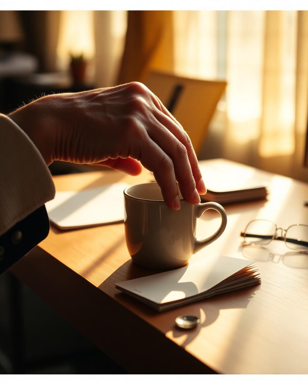 A quiet desk in late-afternoon golden light