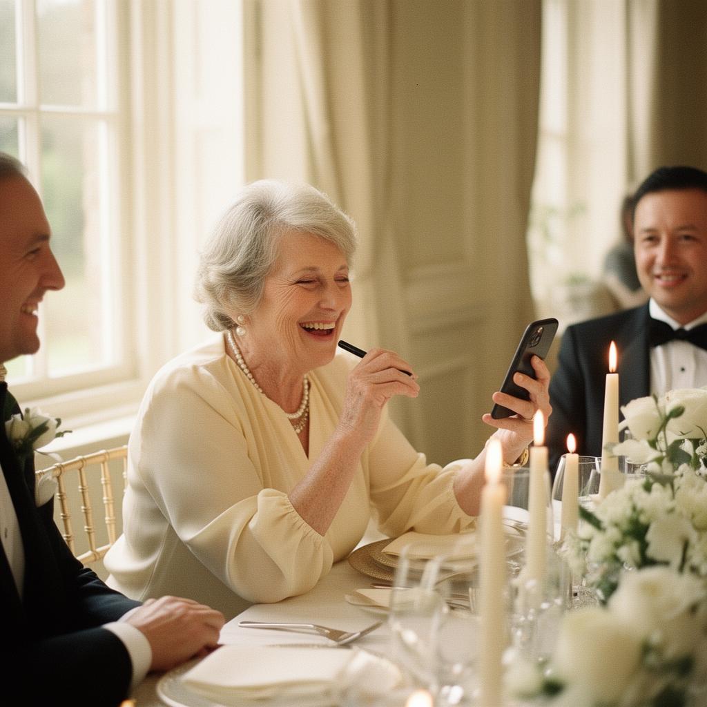 A grandmother watching a message from family